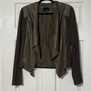 Edyson Faux Leather Tan/Brown/Olive hue Lightweight Layered Jacket - Size Large